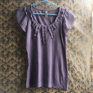 Kishe Lavender Ruffle Trim T Flutter Sleeve - S